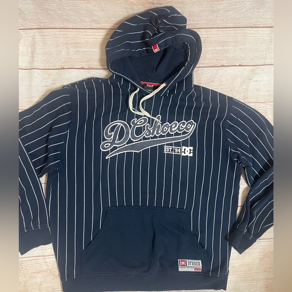 Dyrdek DC Shoe Co Hoodie Youth Size L Navy White striped Baseball Style Logo